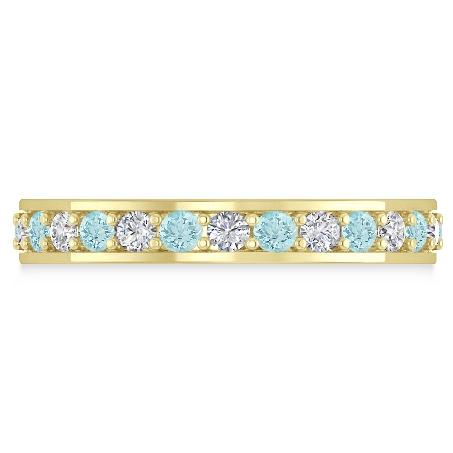 Diamond & Aquamarine Eternity Wedding Band 14k Yellow Gold (1.08ct)