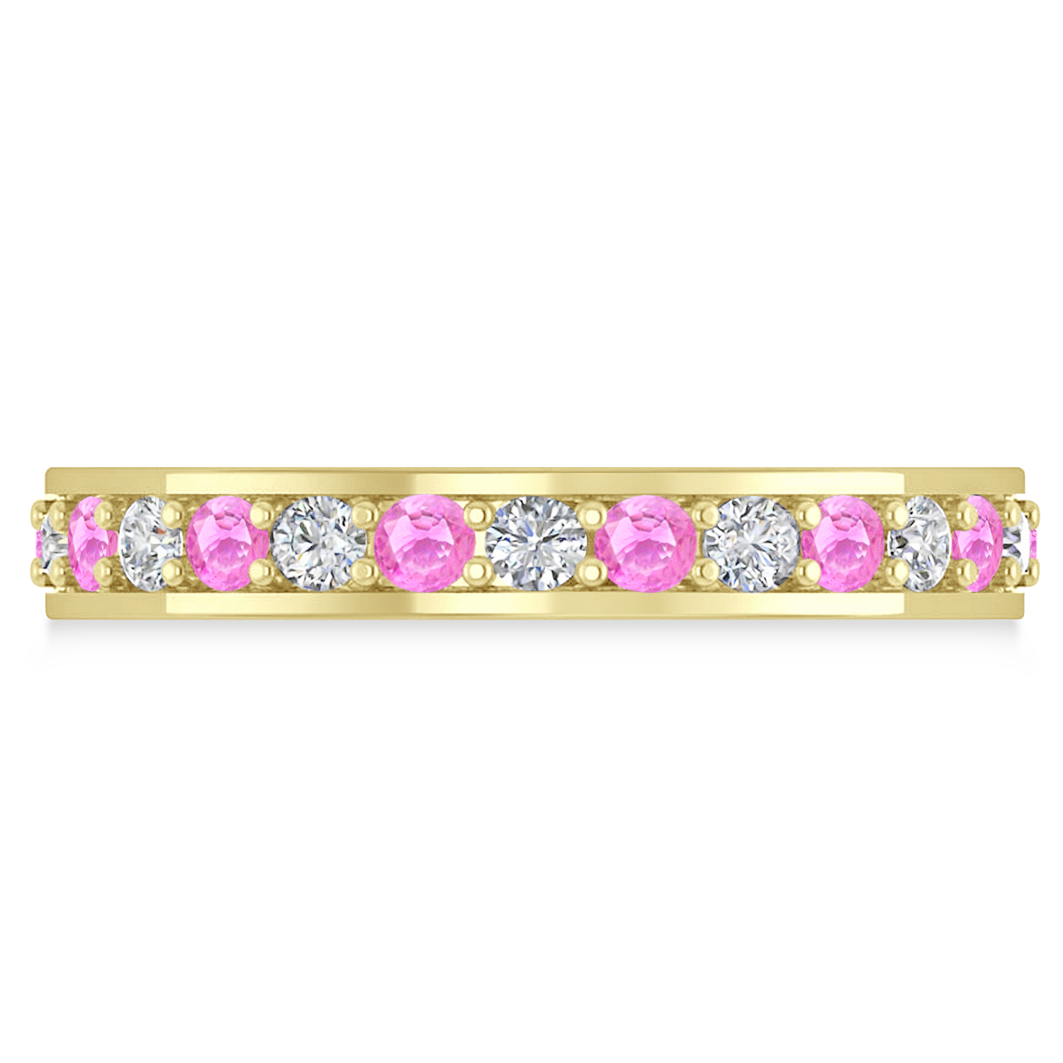Diamond & Pink Sapphire Eternity Wedding Band 14k Yellow Gold (1.08ct)