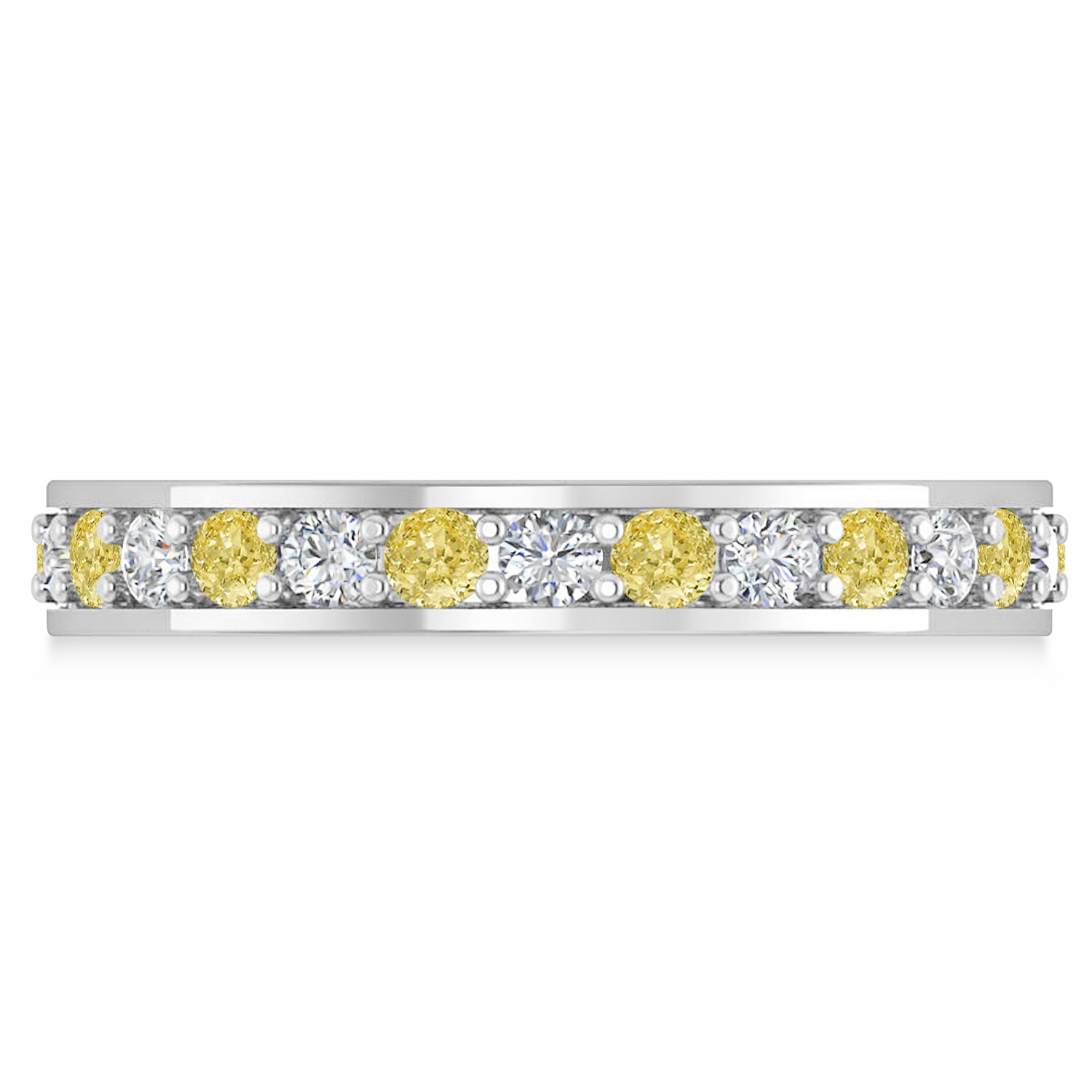 Yellow & White Diamond Eternity Wedding Band 14k White Gold (1.08ct)