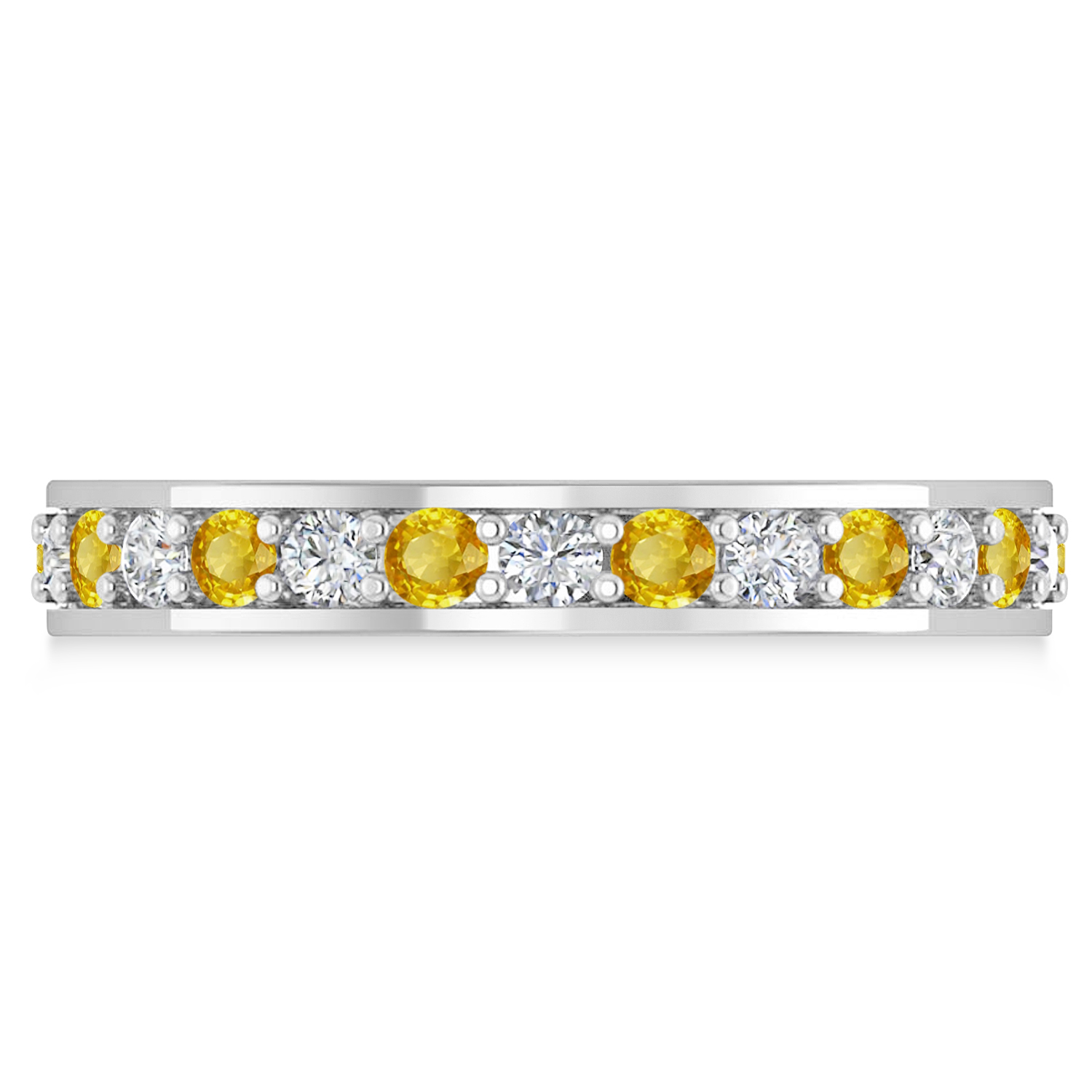 Diamond & Yellow Sapphire Eternity Wedding Band 14k White Gold (1.08ct)