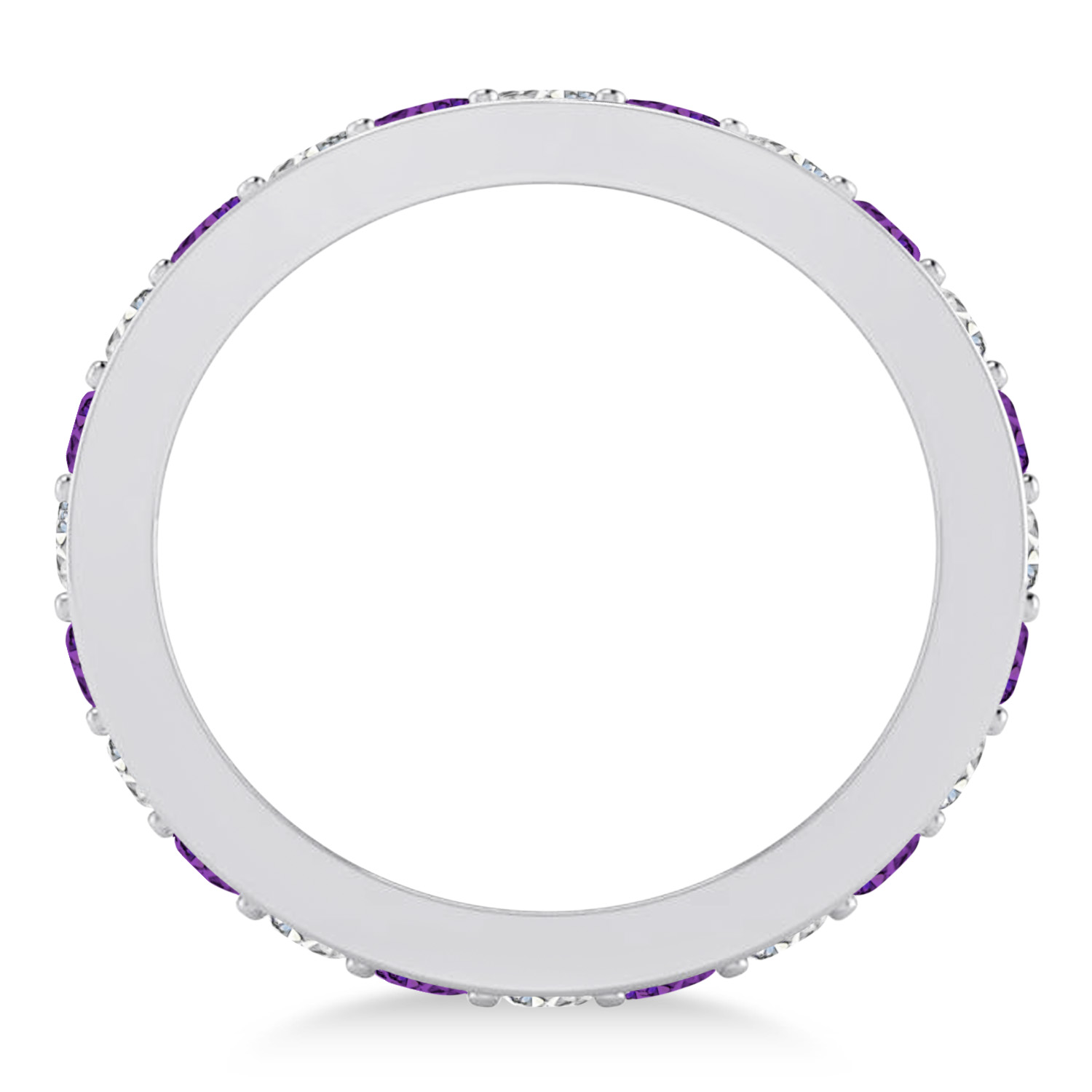 Diamond & Amethyst Eternity Wedding Band 14k White Gold (1.44ct)