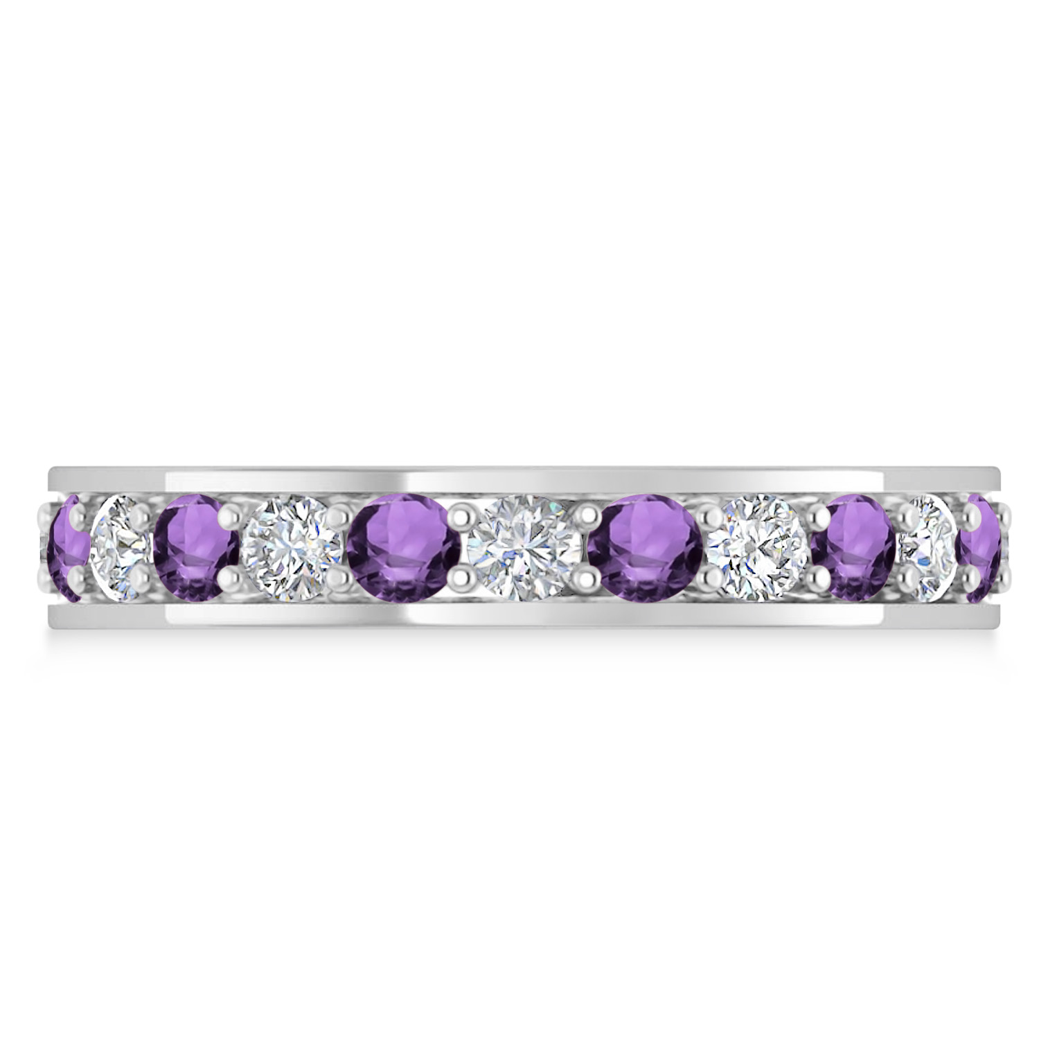 Diamond & Amethyst Eternity Wedding Band 14k White Gold (1.44ct)