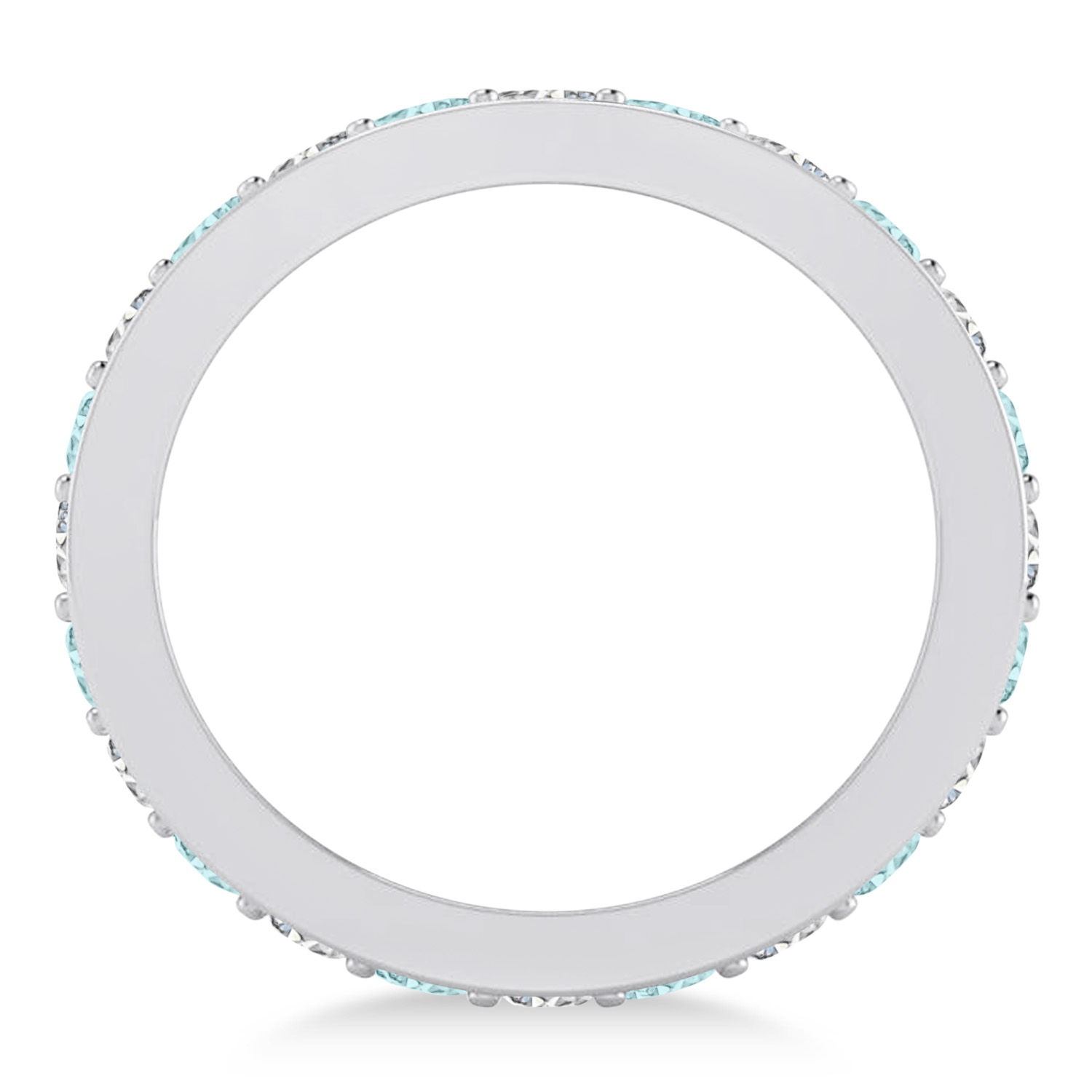 Diamond & Aquamarine Eternity Wedding Band 14k White Gold (1.44ct)