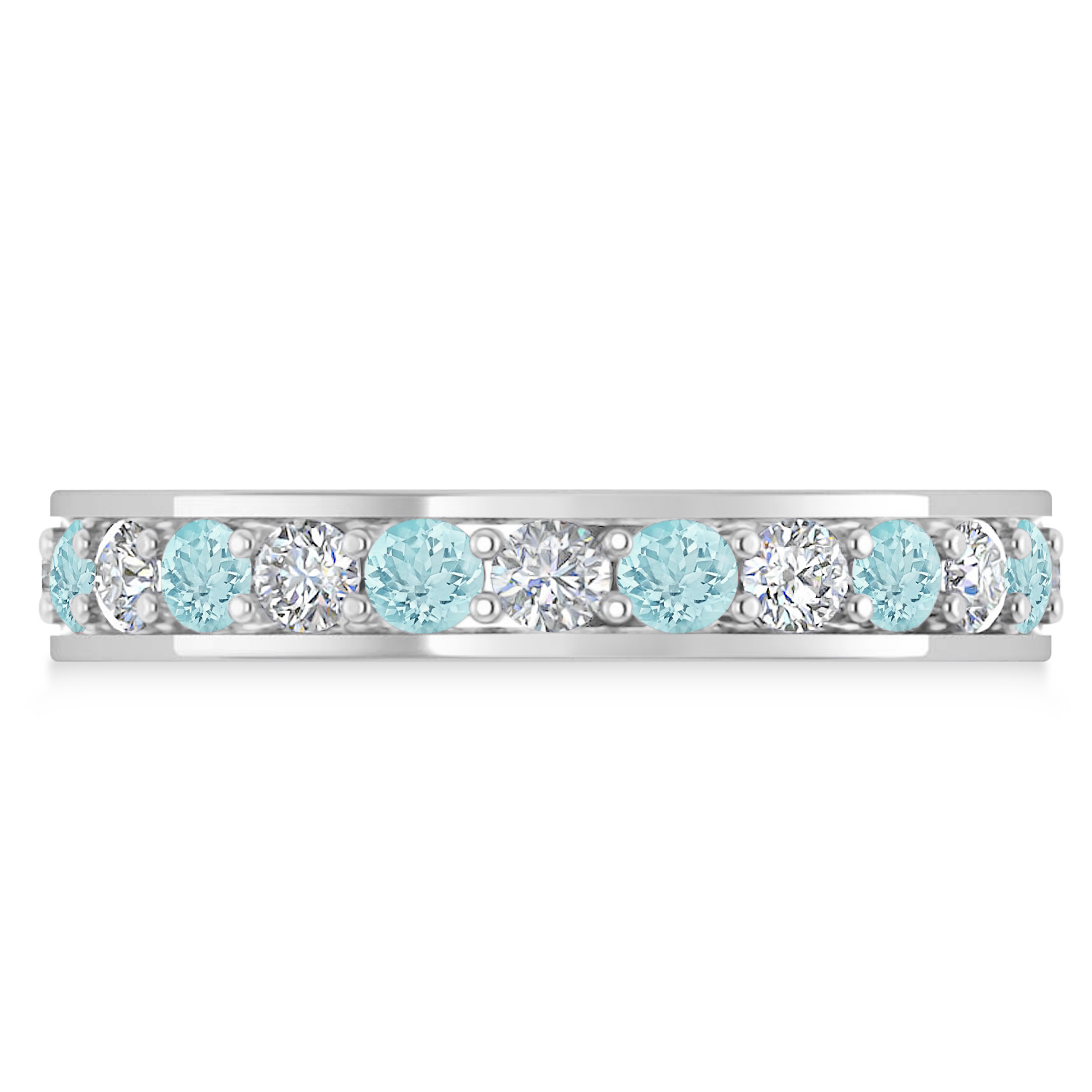 Diamond & Aquamarine Eternity Wedding Band 14k White Gold (1.44ct)