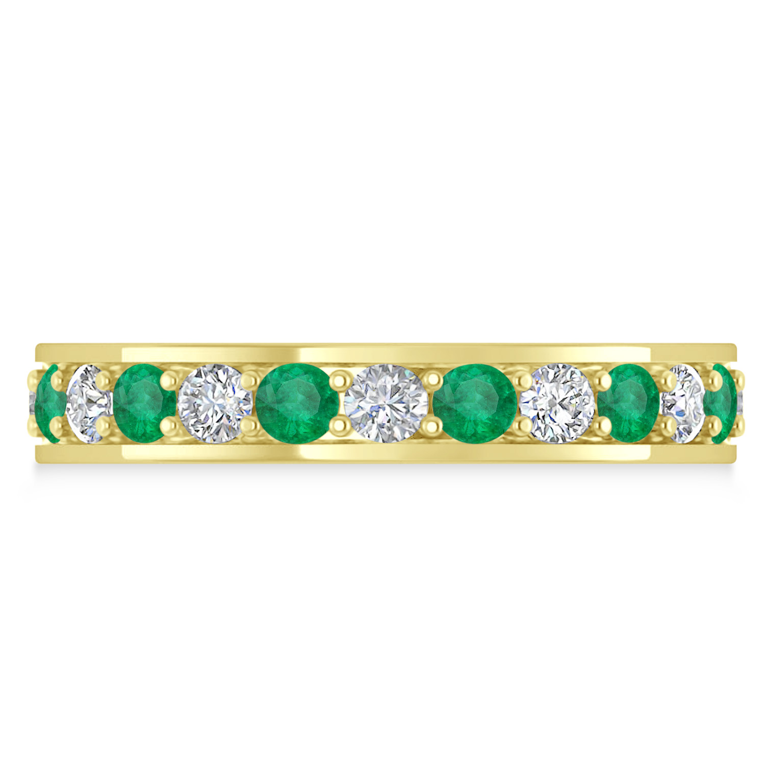 Diamond & Emerald Eternity Wedding Band 14k Yellow Gold (1.44ct)