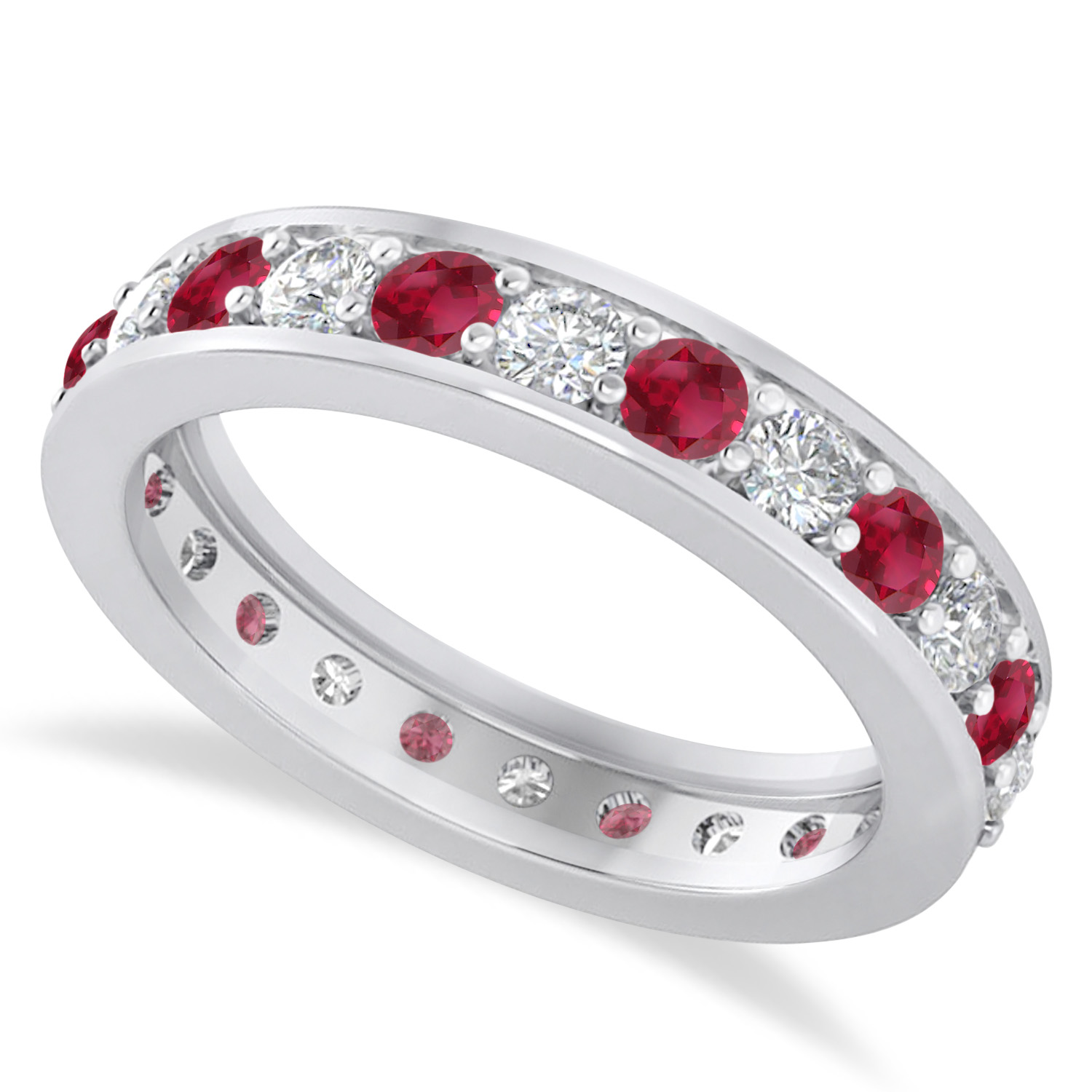 Diamond & Ruby Eternity Wedding Band 14k White Gold (1.44ct)