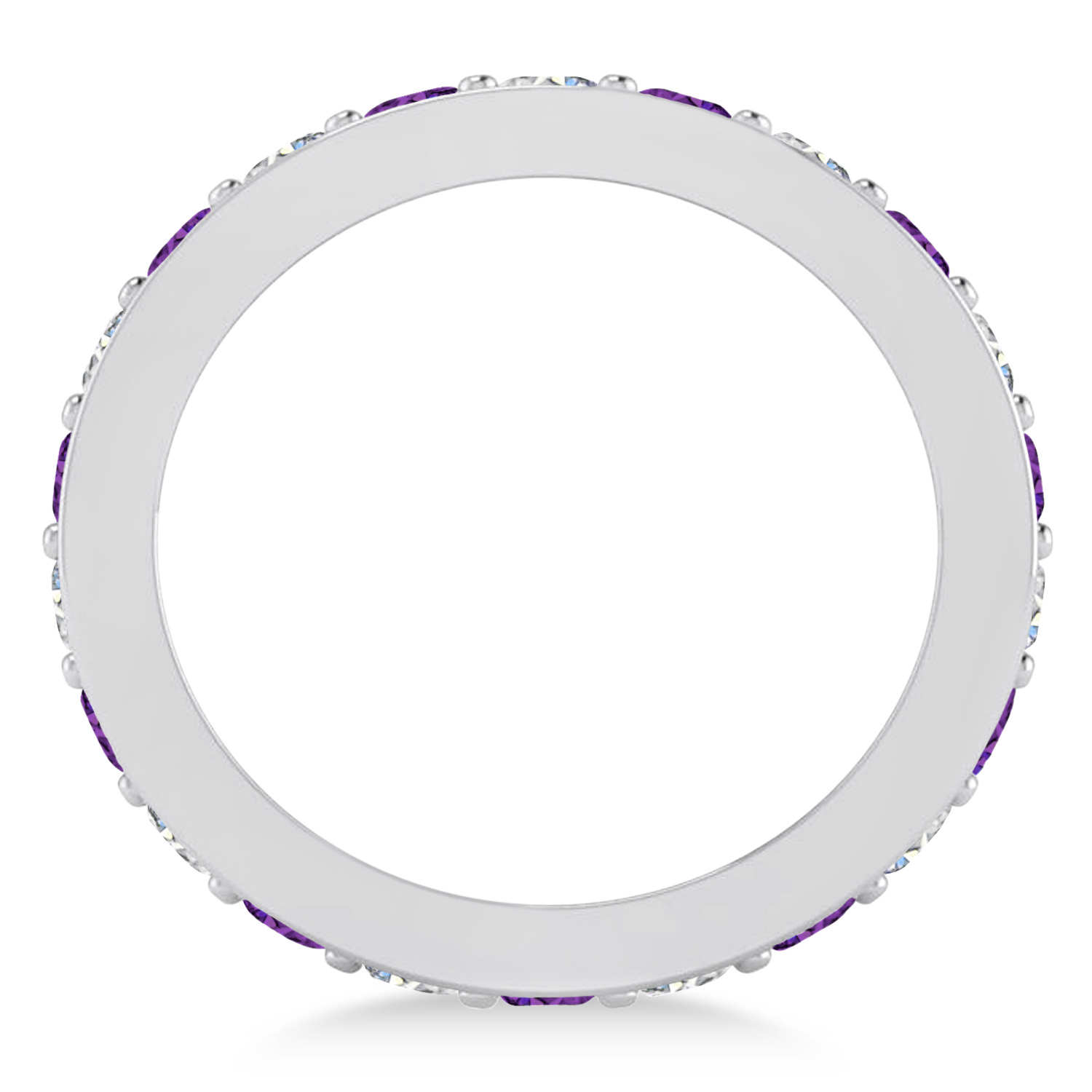 Diamond & Amethyst Eternity Wedding Band 14k White Gold (1.76ct)
