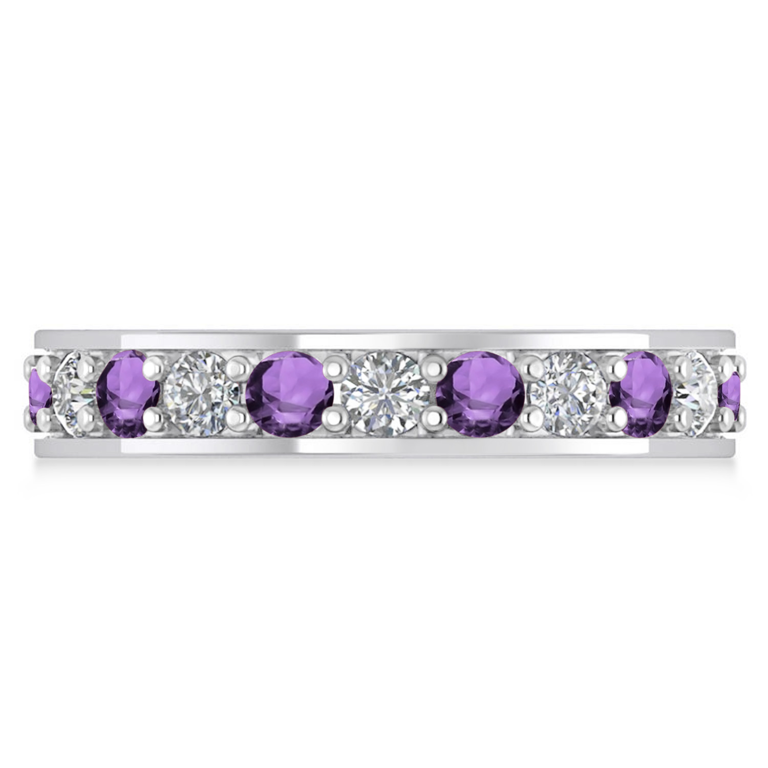 Diamond & Amethyst Eternity Wedding Band 14k White Gold (1.76ct)