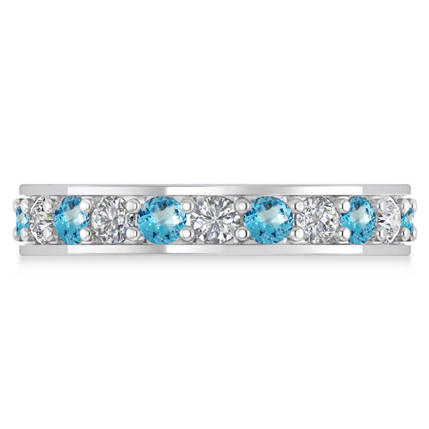 Diamond & Blue Topaz Eternity Wedding Band 14k White Gold (1.76ct)