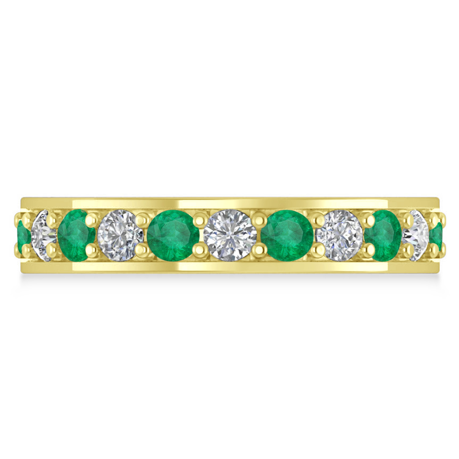 Diamond & Emerald Eternity Wedding Band 14k Yellow Gold (1.76ct)