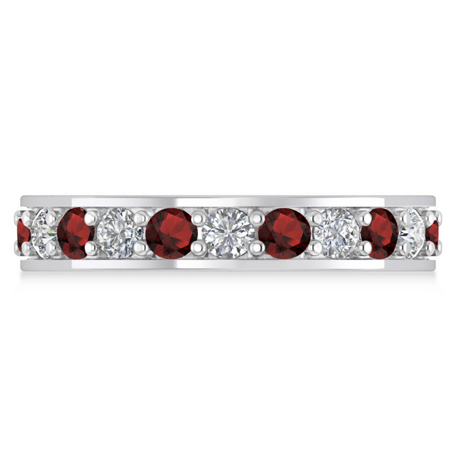 Diamond & Garnet Eternity Wedding Band 14k White Gold (1.76ct)