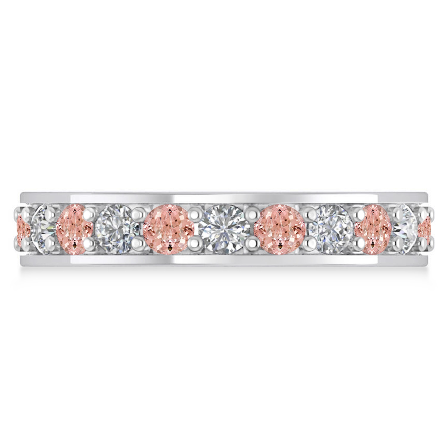 Diamond & Morganite Eternity Wedding Band 14k White Gold (1.76ct)