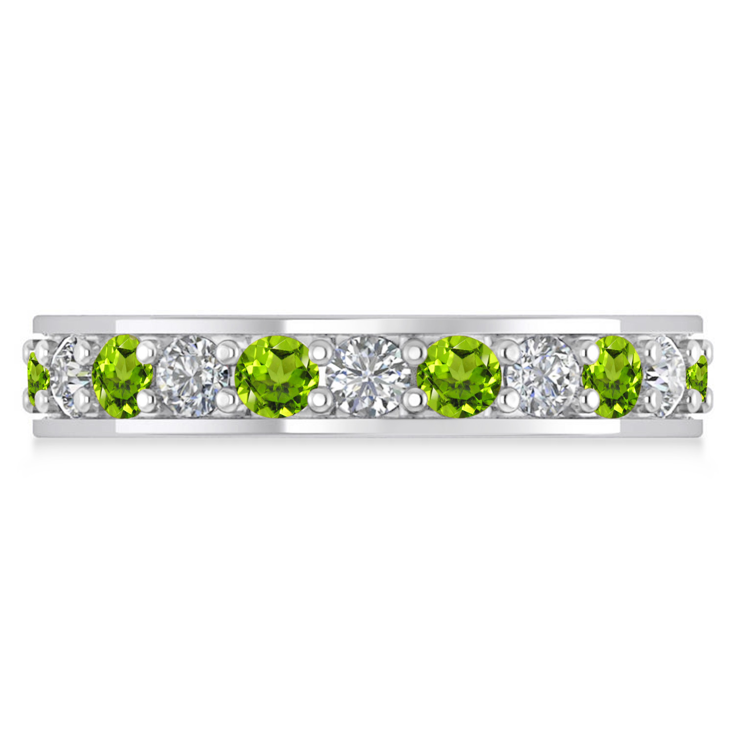 Diamond & Peridot Eternity Wedding Band 14k White Gold (1.76ct)