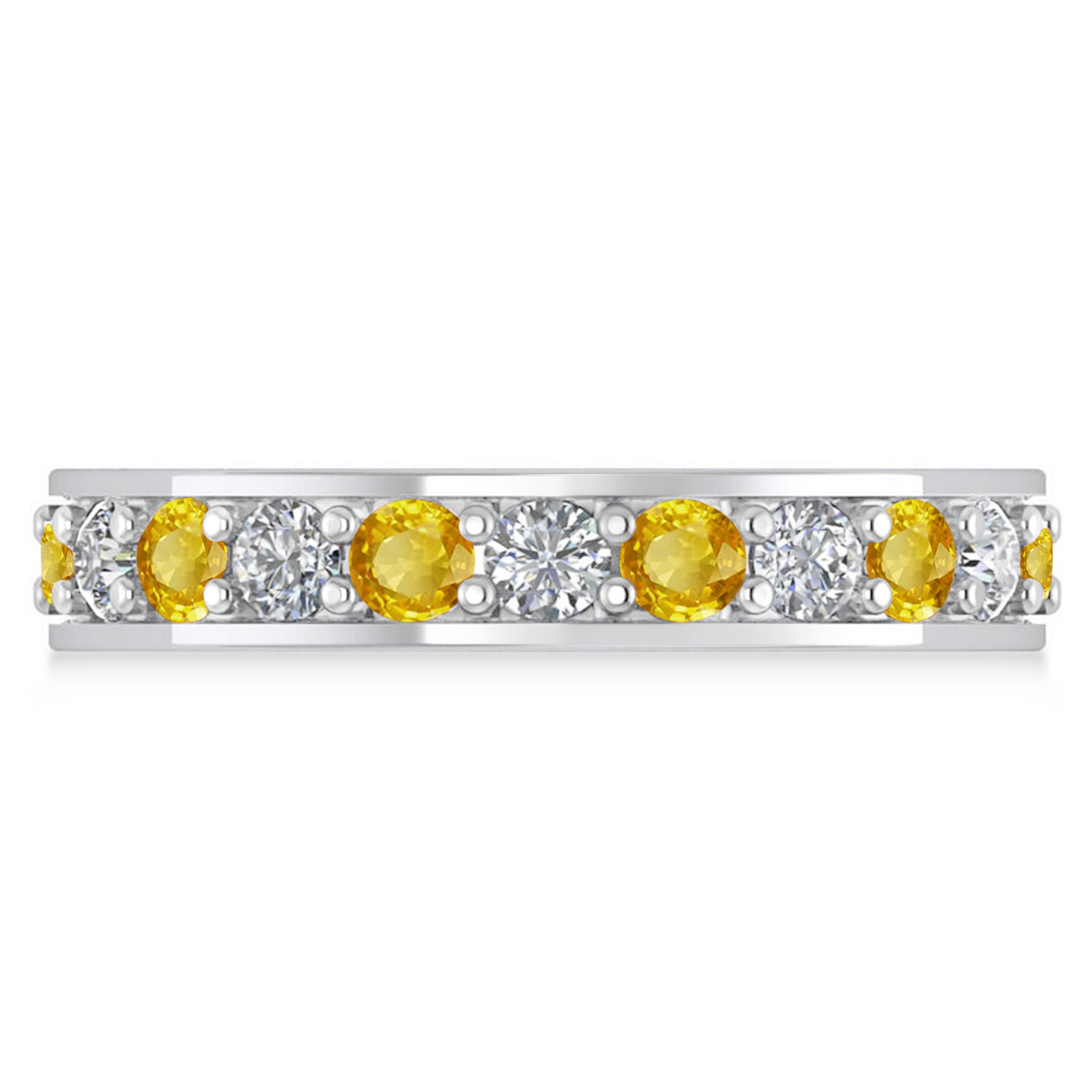 Diamond & Yellow Sapphire Eternity Wedding Band 14k White Gold (1.76ct)