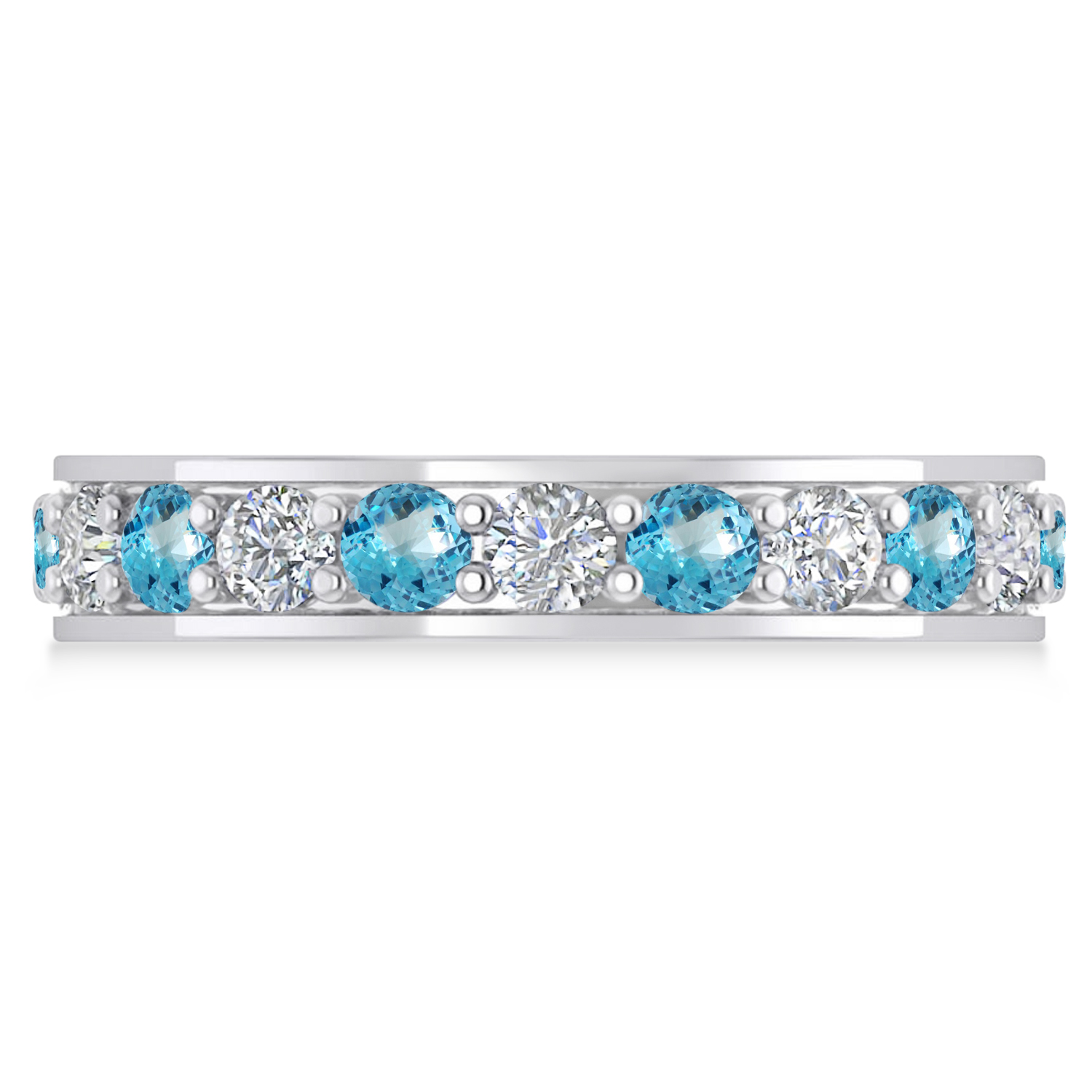 Diamond & Blue Topaz Eternity Wedding Band 14k White Gold (2.10ct)