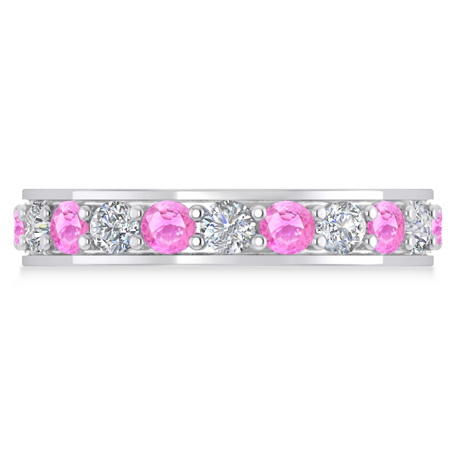 Diamond & Pink Sapphire Eternity Wedding Band 14k White Gold (2.10ct)