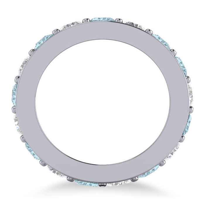 Diamond & Aquamarine Eternity Channel Wedding Band 14k White Gold (3.49ct)