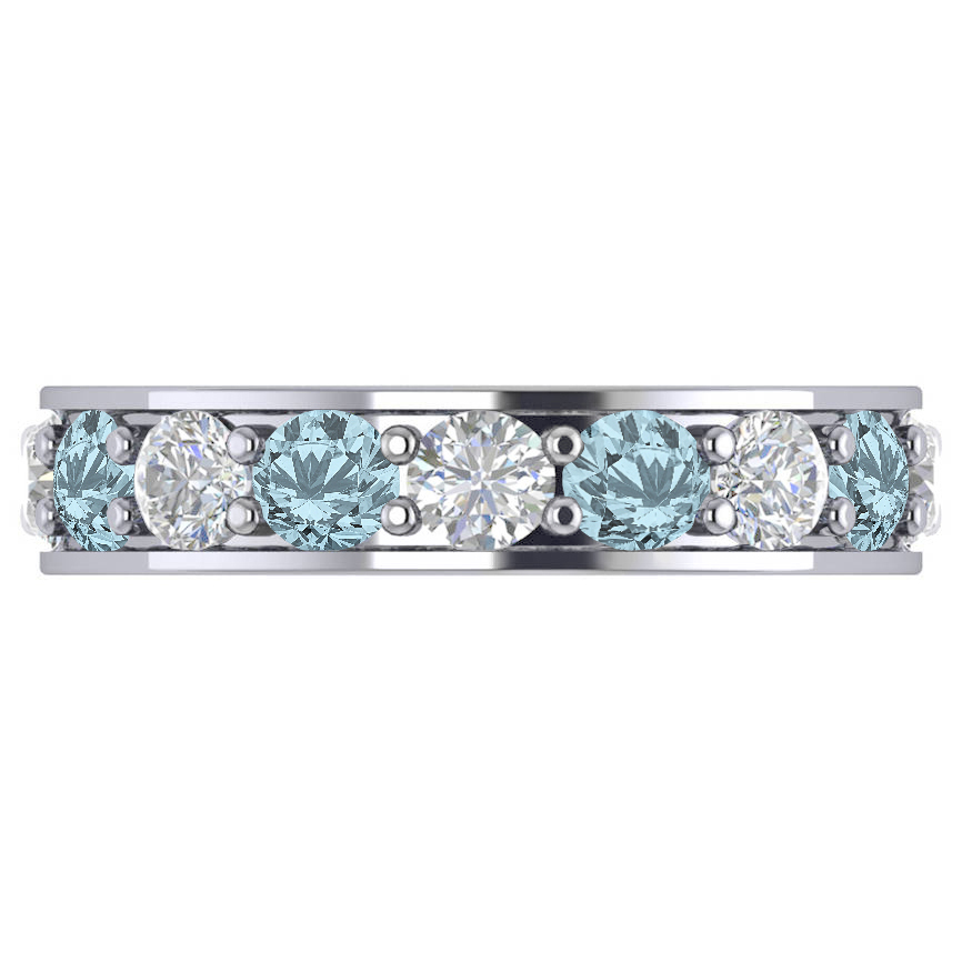 Diamond & Aquamarine Eternity Channel Wedding Band 14k White Gold (3.49ct)