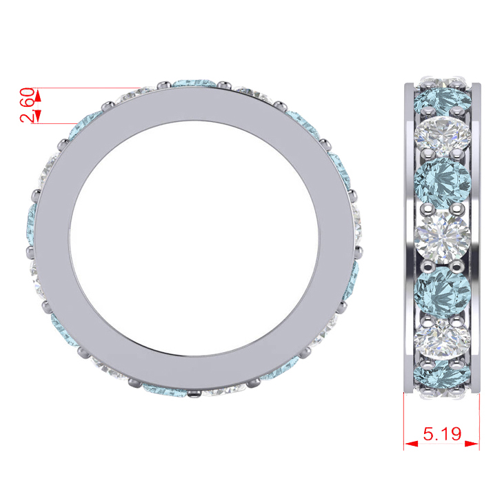 Diamond & Aquamarine Eternity Channel Wedding Band 14k White Gold (3.49ct)