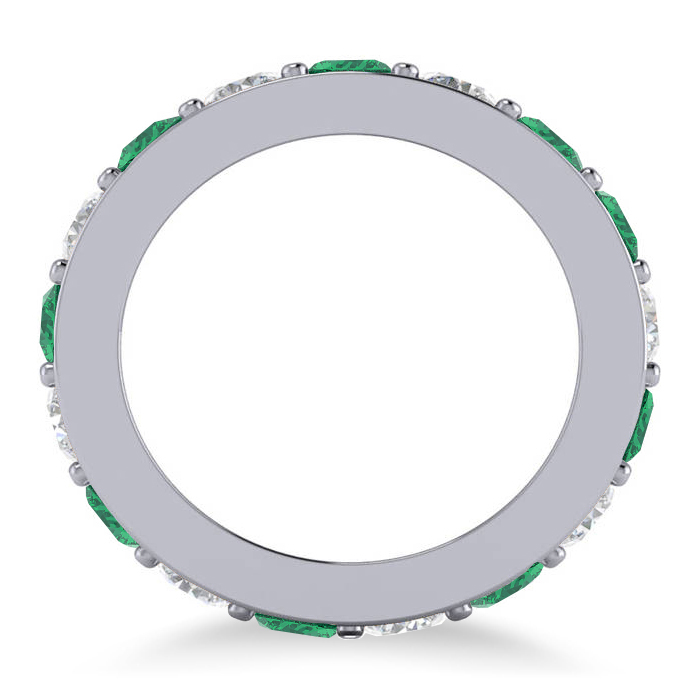 Diamond & Emerald Eternity Channel Wedding Band 14k White Gold (3.76ct)