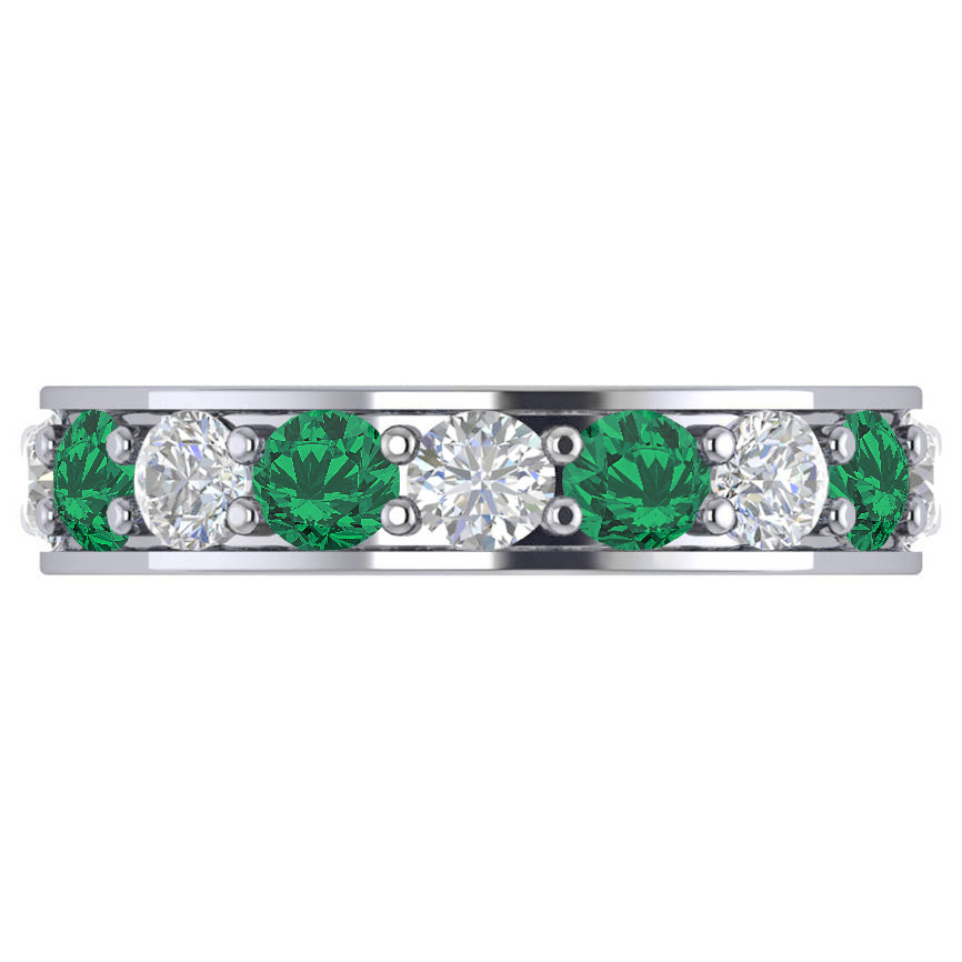 Diamond & Emerald Eternity Channel Wedding Band 14k White Gold (3.76ct)