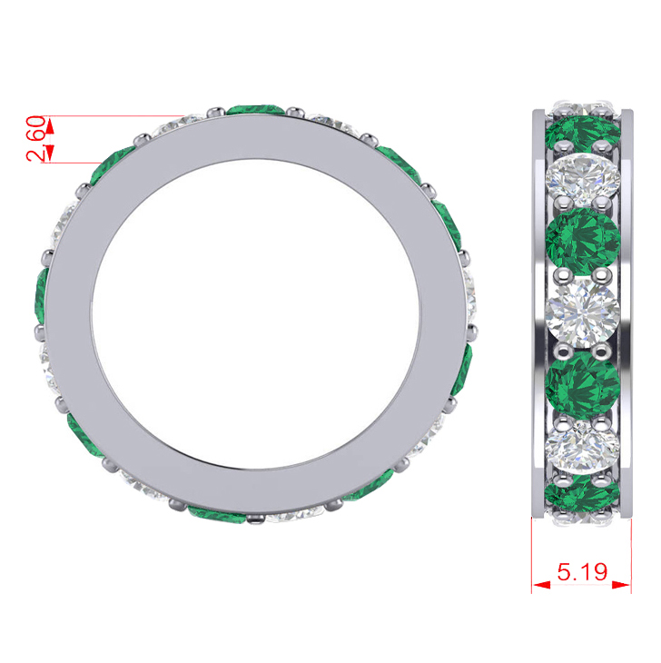 Diamond & Emerald Eternity Channel Wedding Band 14k White Gold (3.76ct)