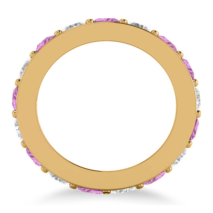 Diamond & Pink Sapphire Eternity Channel Wedding Band 14k Yellow Gold (4.21ct)