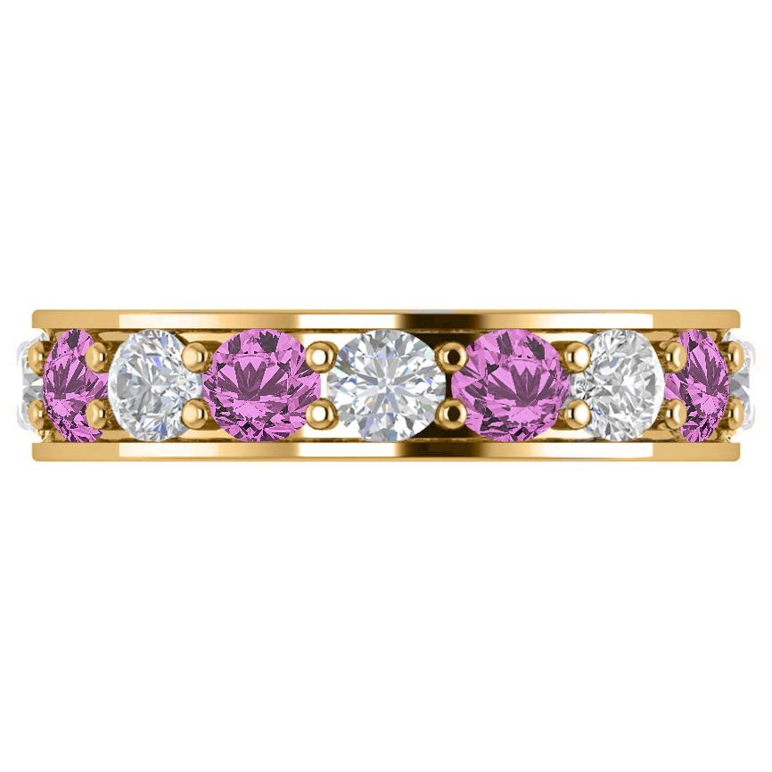 Diamond & Pink Sapphire Eternity Channel Wedding Band 14k Yellow Gold (4.21ct)