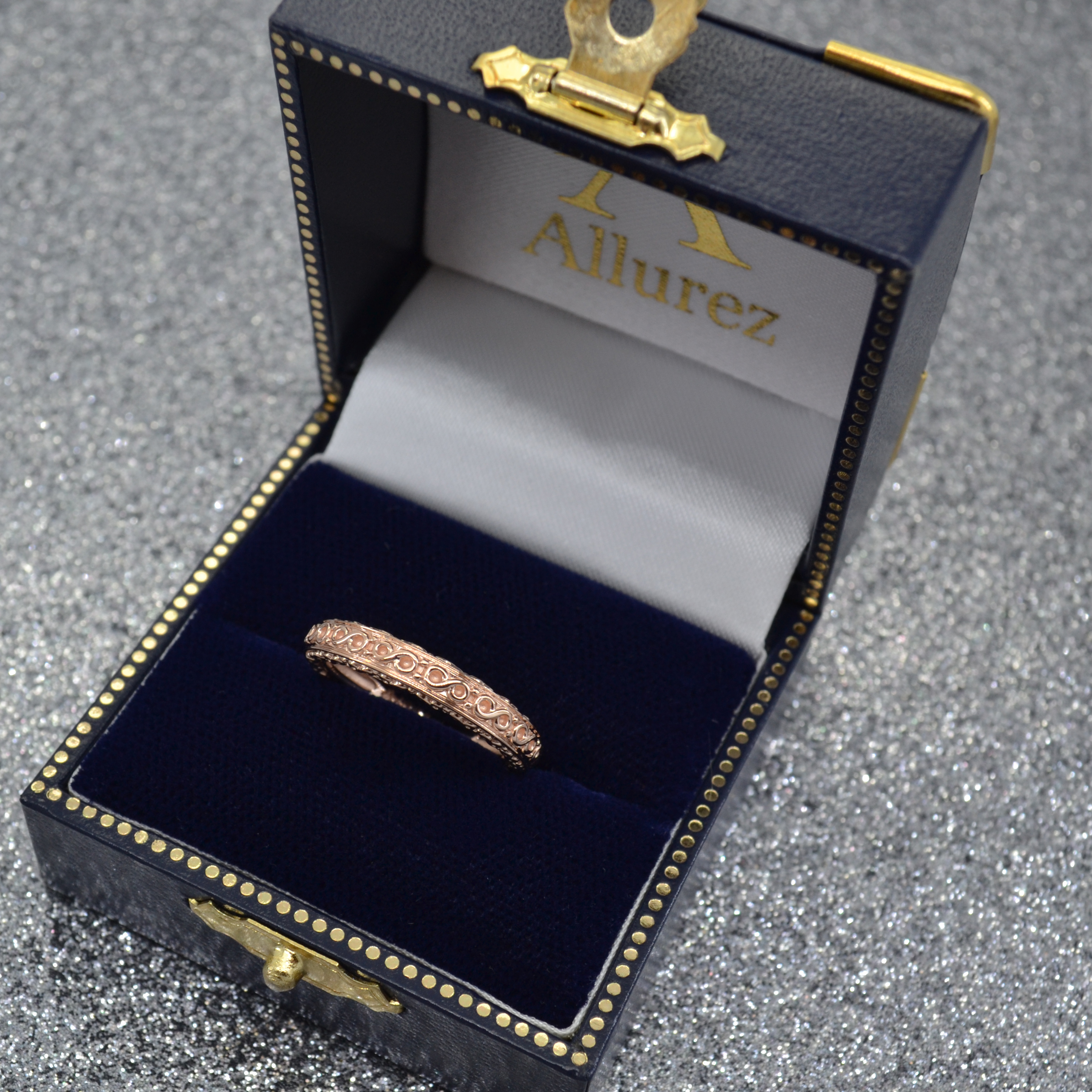 Infinity Design Etched Wedding Band 14k Rose Gold