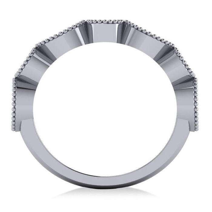 Marquise & Round Diamond Milgrain Edged Band 14k White Gold (0.90ct)