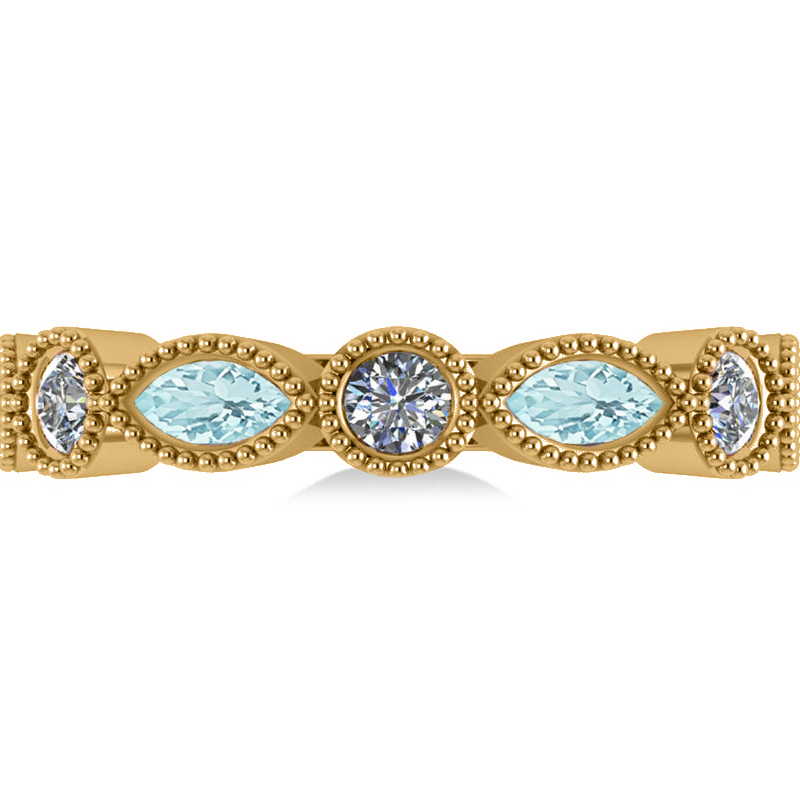 Marquise & Round Diamond & Aquamarine Band 14k Yellow Gold (0.90ct)