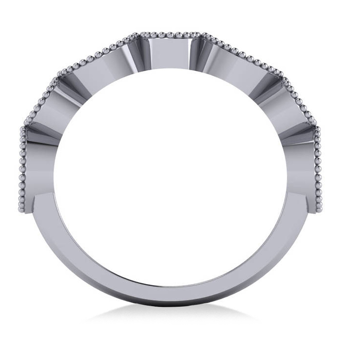 Marquise & Round Diamond & Emerald Band 14k White Gold (0.90ct)