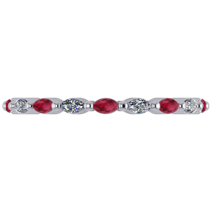 Diamond & Ruby Marquise Wedding Ring Band 14k White Gold (0.74ct)