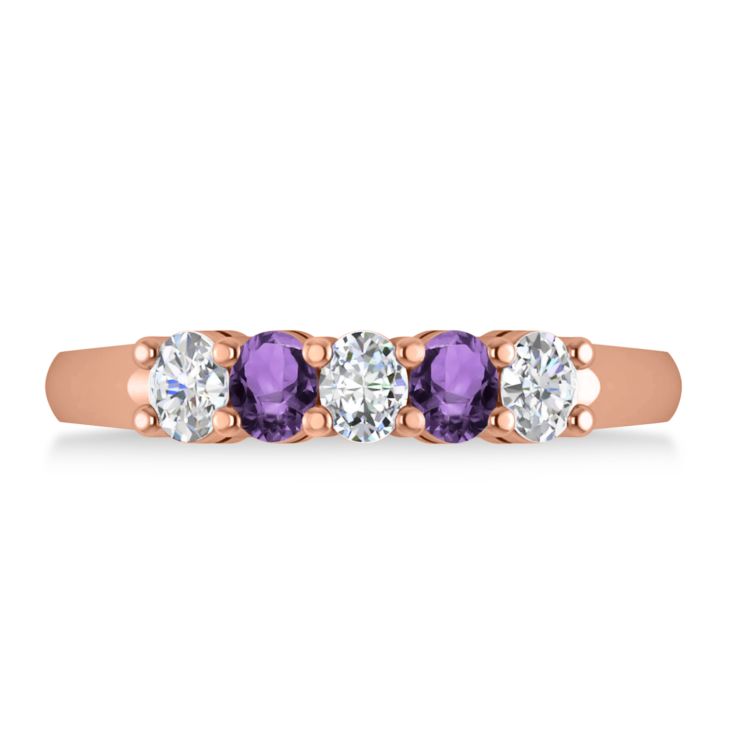 Oval Diamond & Amethyst Five Stone Ring 14k Rose Gold (1.00ct)