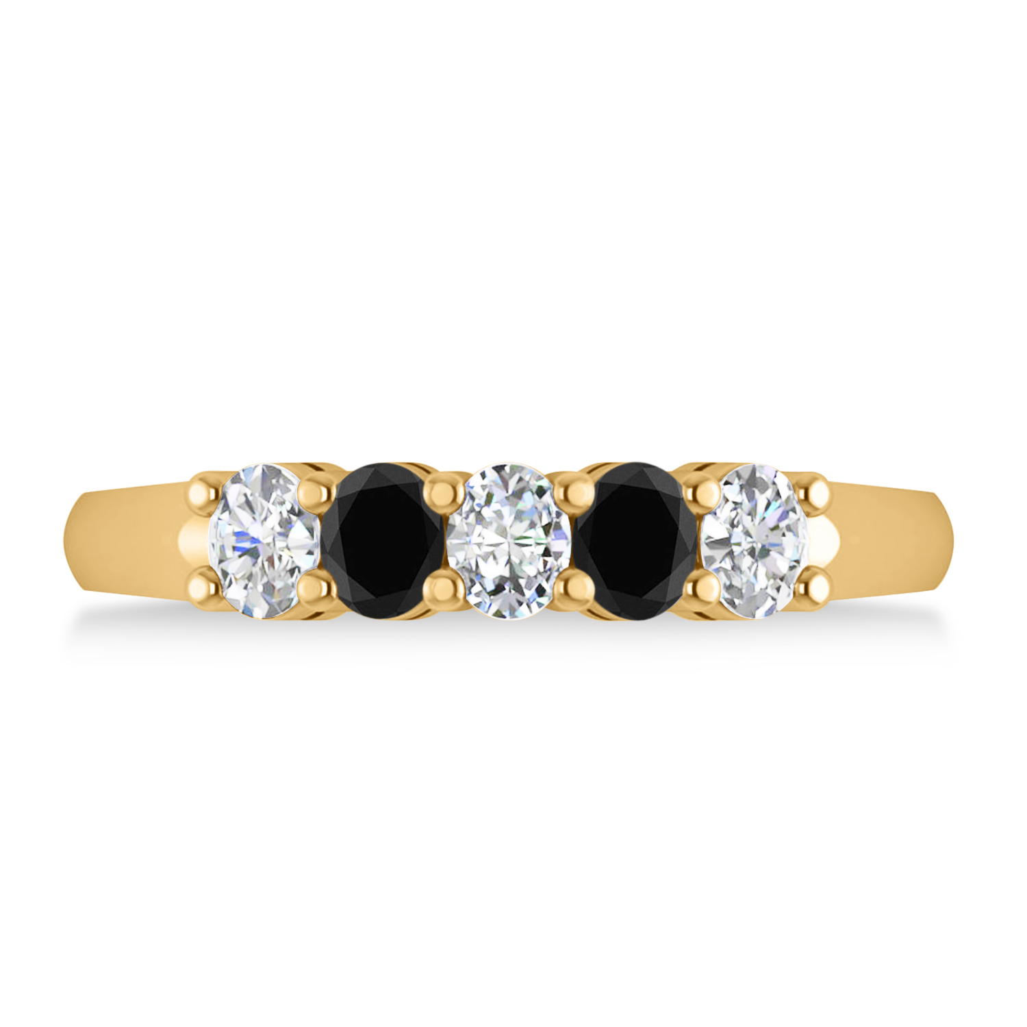 Oval Black & White Diamond Five Stone Ring 14k Yellow Gold (1.00ct)