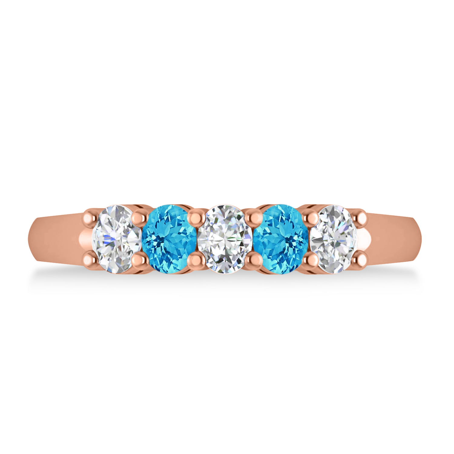 Oval Diamond & Blue Topaz Five Stone Ring 14k Rose Gold (1.00ct)