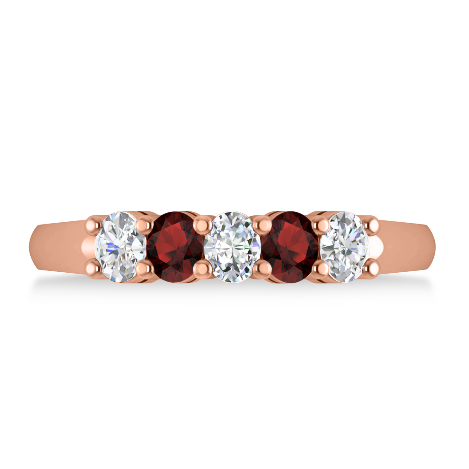 Oval Diamond & Garnet Five Stone Ring 14k Rose Gold (1.00ct)
