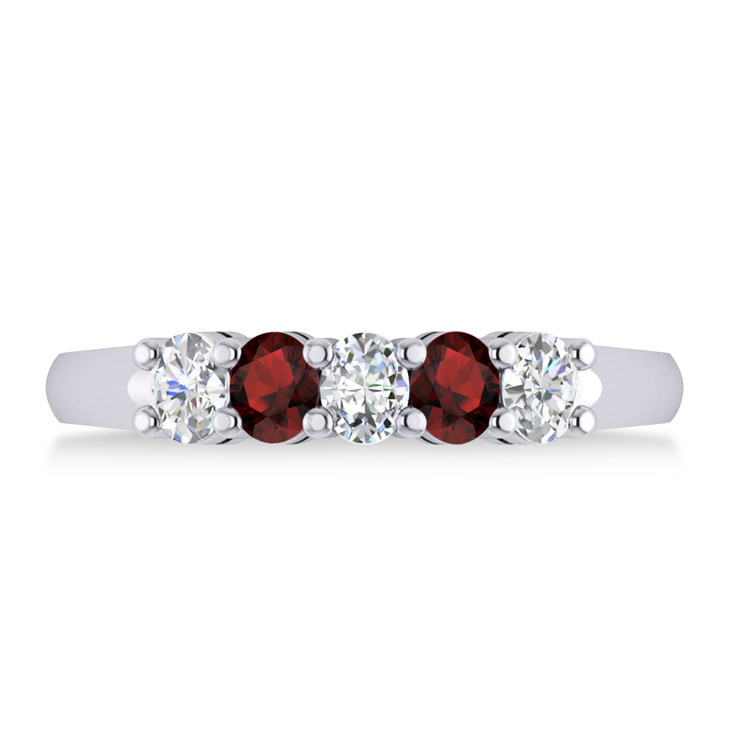 Oval Diamond & Garnet Five Stone Ring 14k White Gold (1.00ct)
