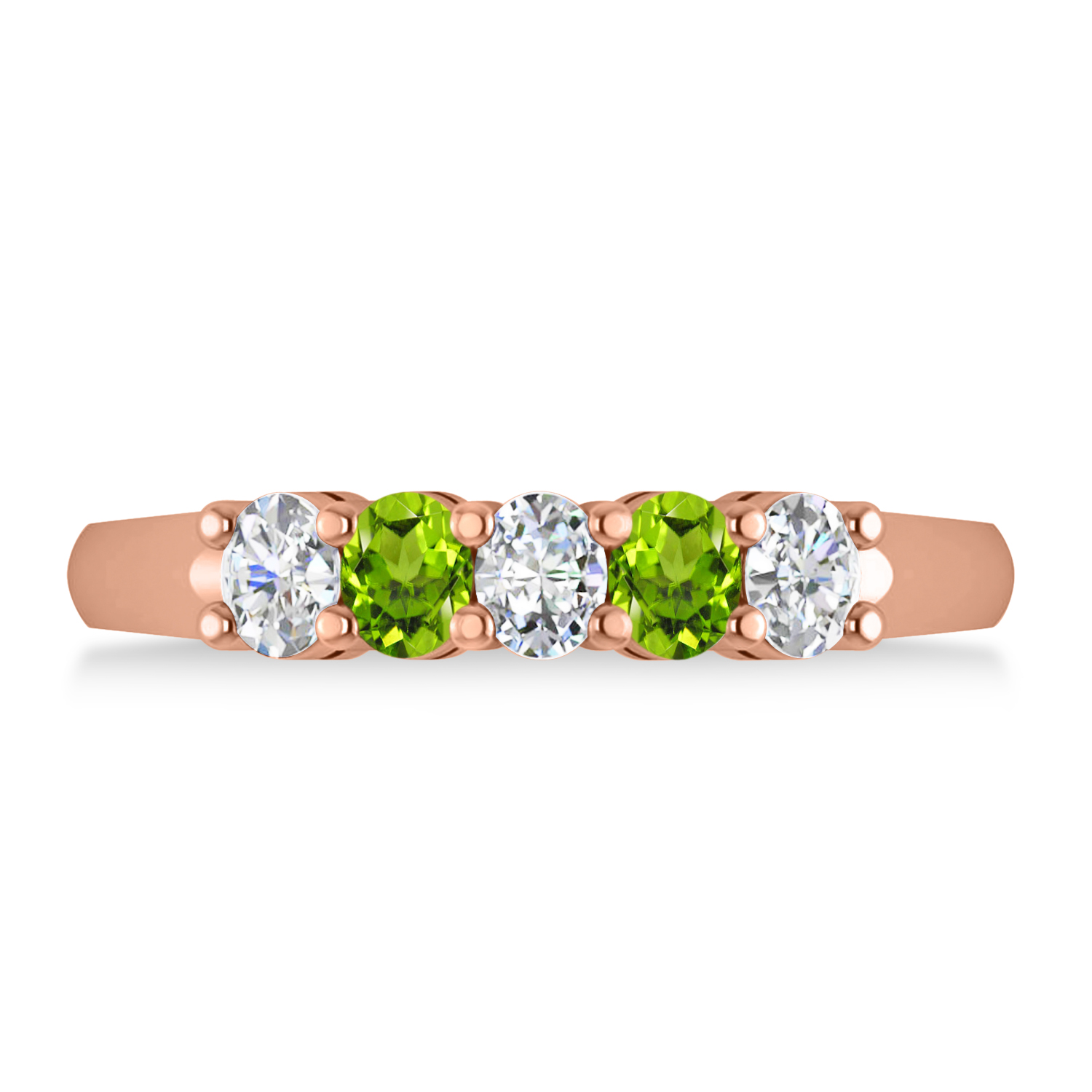 Oval Diamond & Peridot Five Stone Ring 14k Rose Gold (1.00ct)