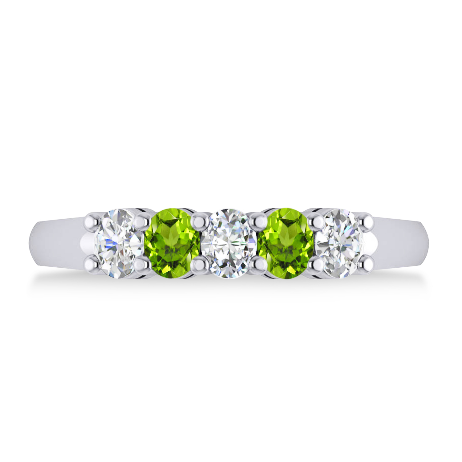 Oval Diamond & Peridot Five Stone Ring 14k White Gold (1.00ct)