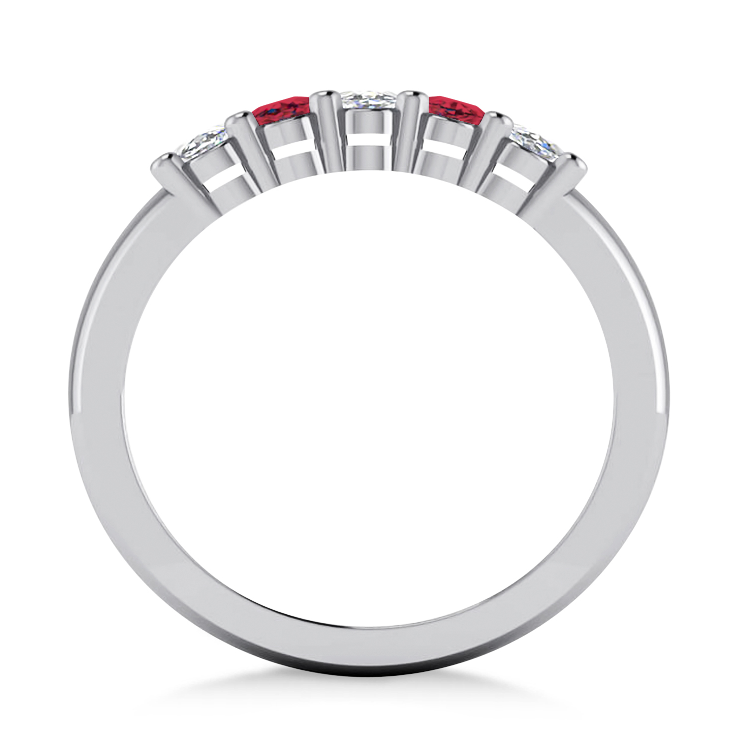 Oval Diamond & Ruby Five Stone Ring 14k White Gold (1.00ct)