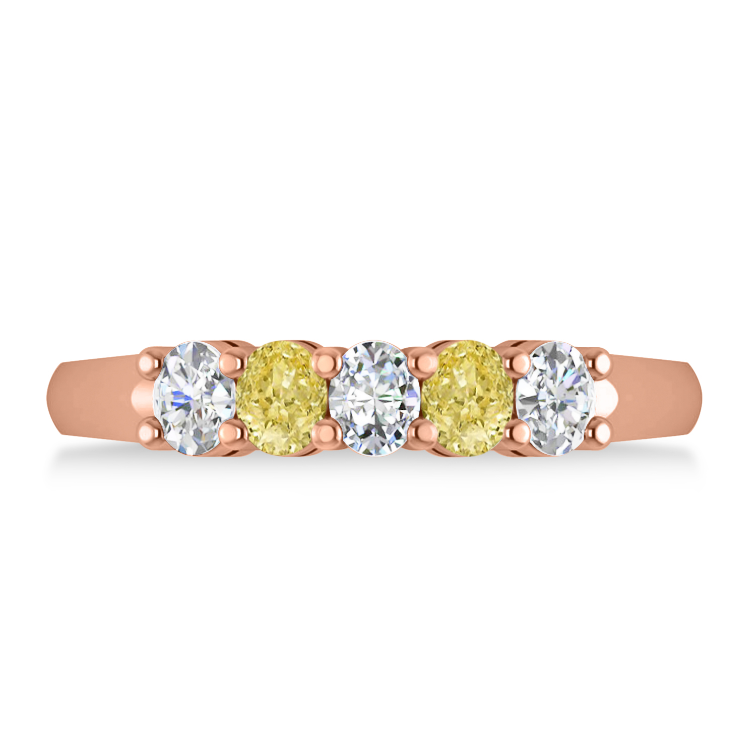 Oval Yellow & White Diamond Five Stone Ring 14k Rose Gold (1.00ct)