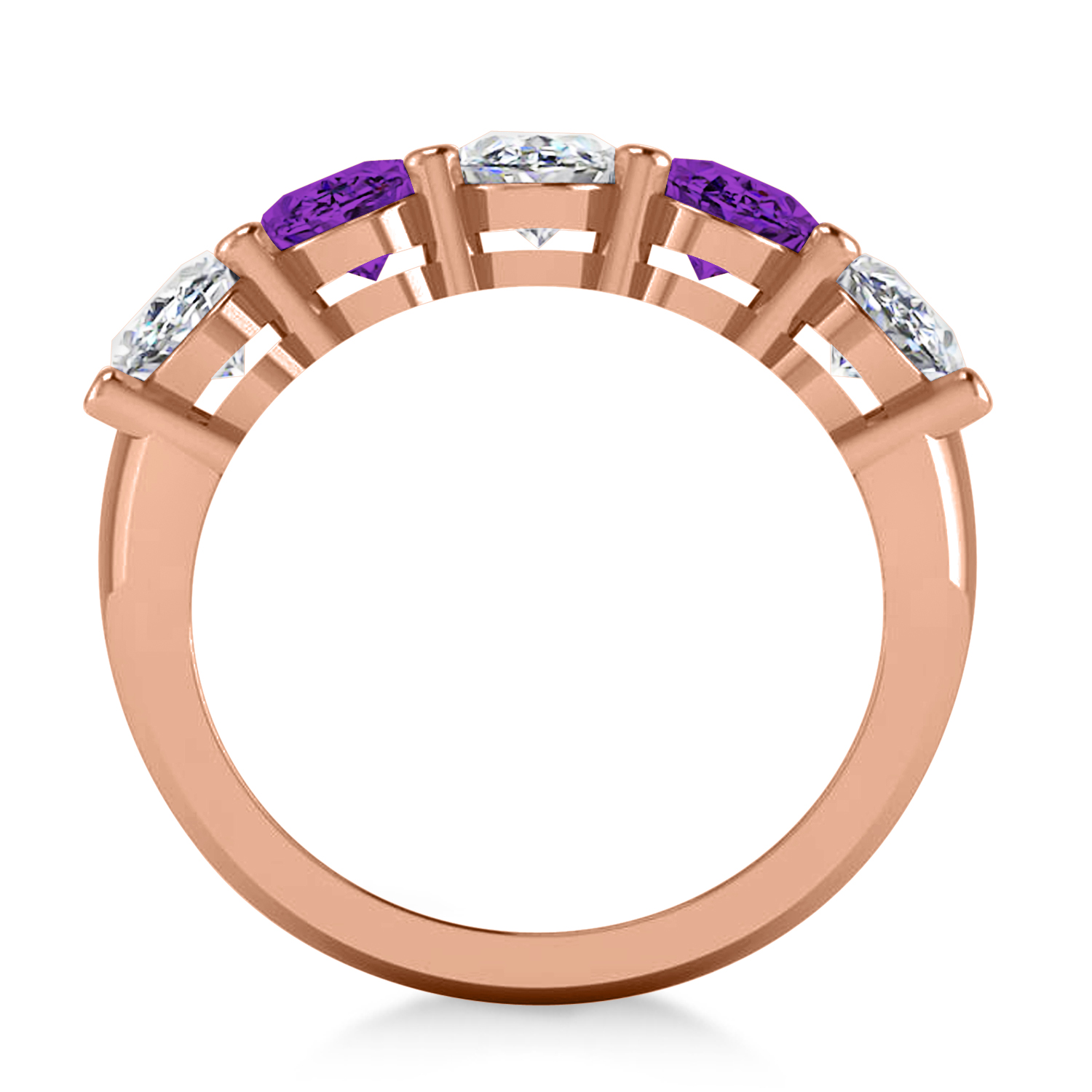 Oval Diamond & Amethyst Five Stone Ring 14k Rose Gold (4.70ct)