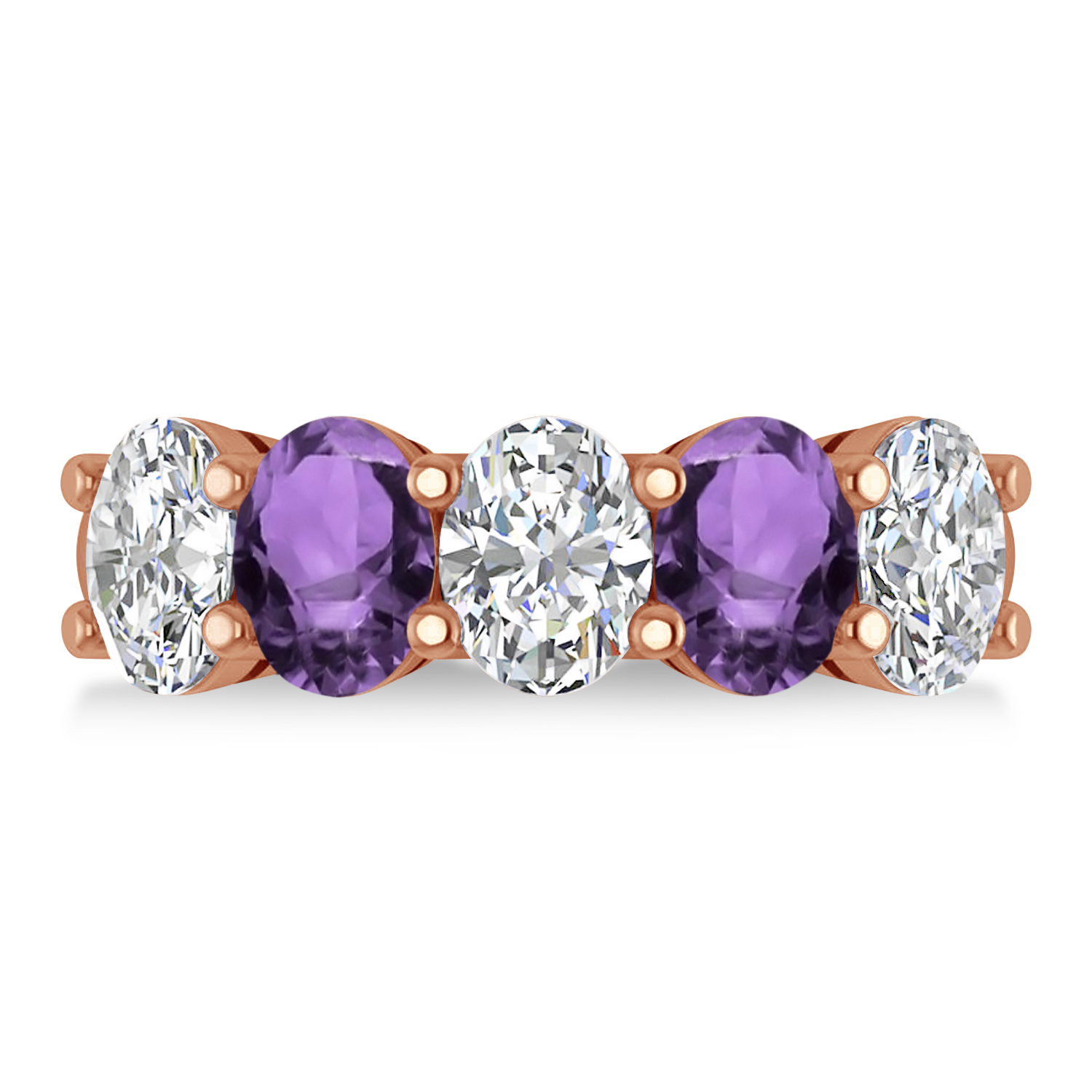 Oval Diamond & Amethyst Five Stone Ring 14k Rose Gold (4.70ct)