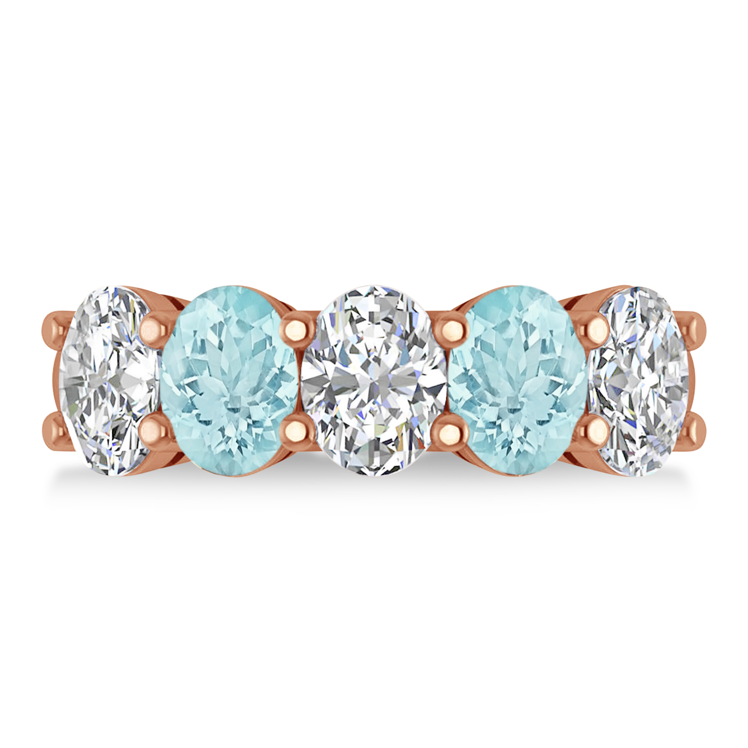 Oval Diamond & Aquamarine Five Stone Ring 14k Rose Gold (4.50ct)