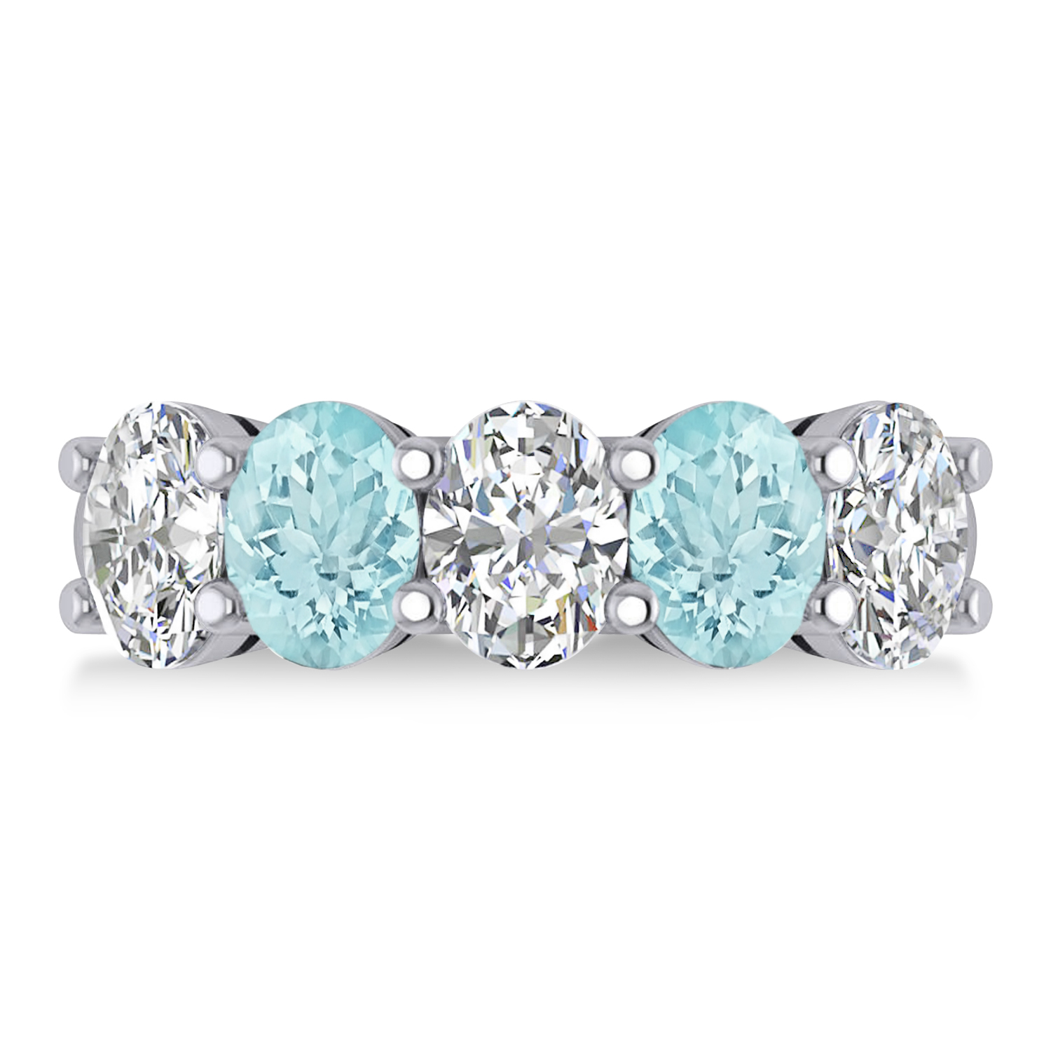 Oval Diamond & Aquamarine Five Stone Ring 14k White Gold (4.50ct)