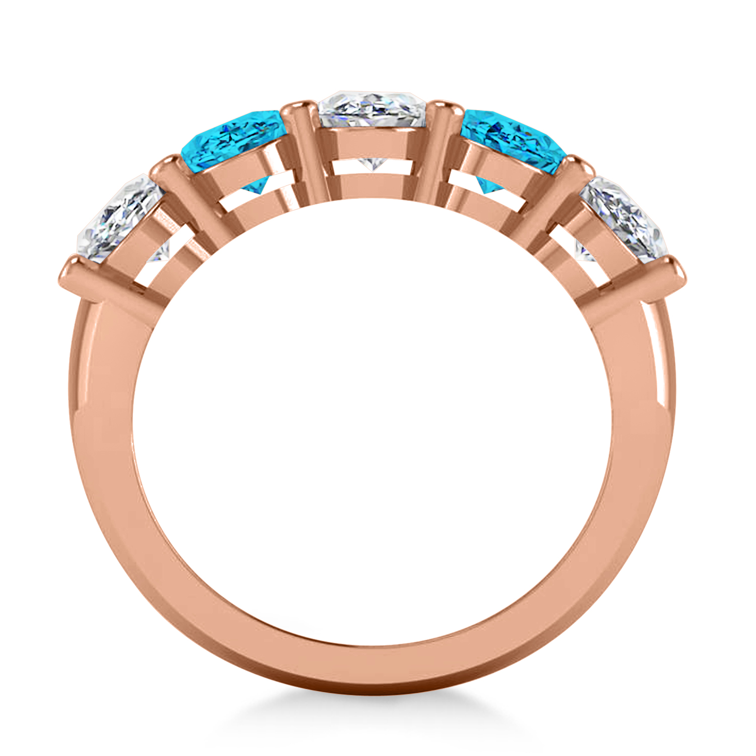 Oval Blue & White Diamond Five Stone Ring 14k Rose Gold (5.00ct)