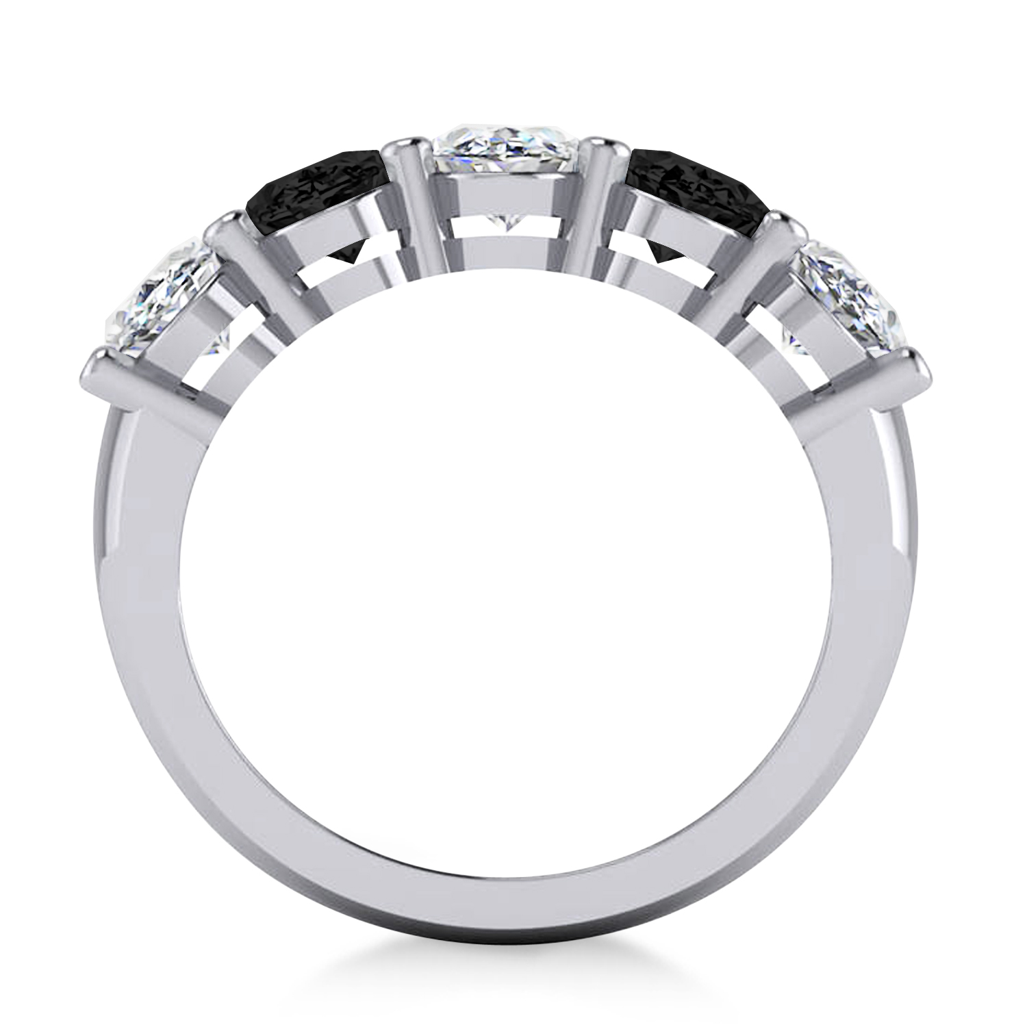 Oval Black & White Diamond Five Stone Ring 14k White Gold (5.00ct)