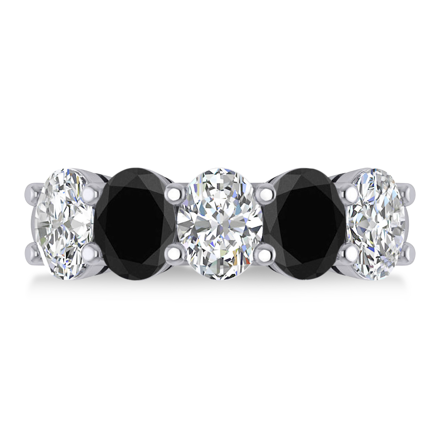 Oval Black & White Diamond Five Stone Ring 14k White Gold (5.00ct)