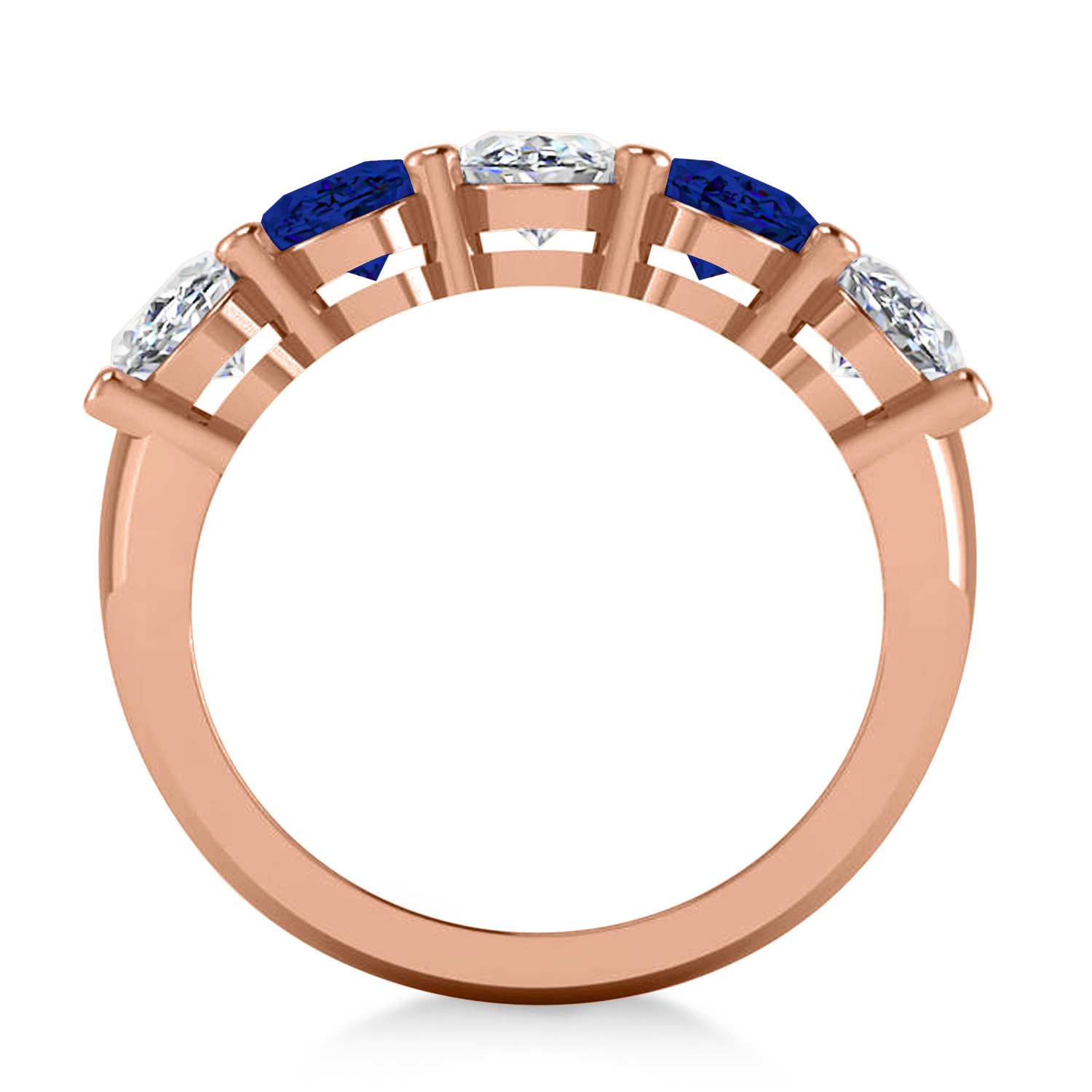 Oval Diamond & Blue Sapphire Five Stone Ring 14k Rose Gold (5.00ct)
